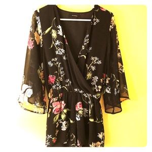 Floral bell sleeve romper